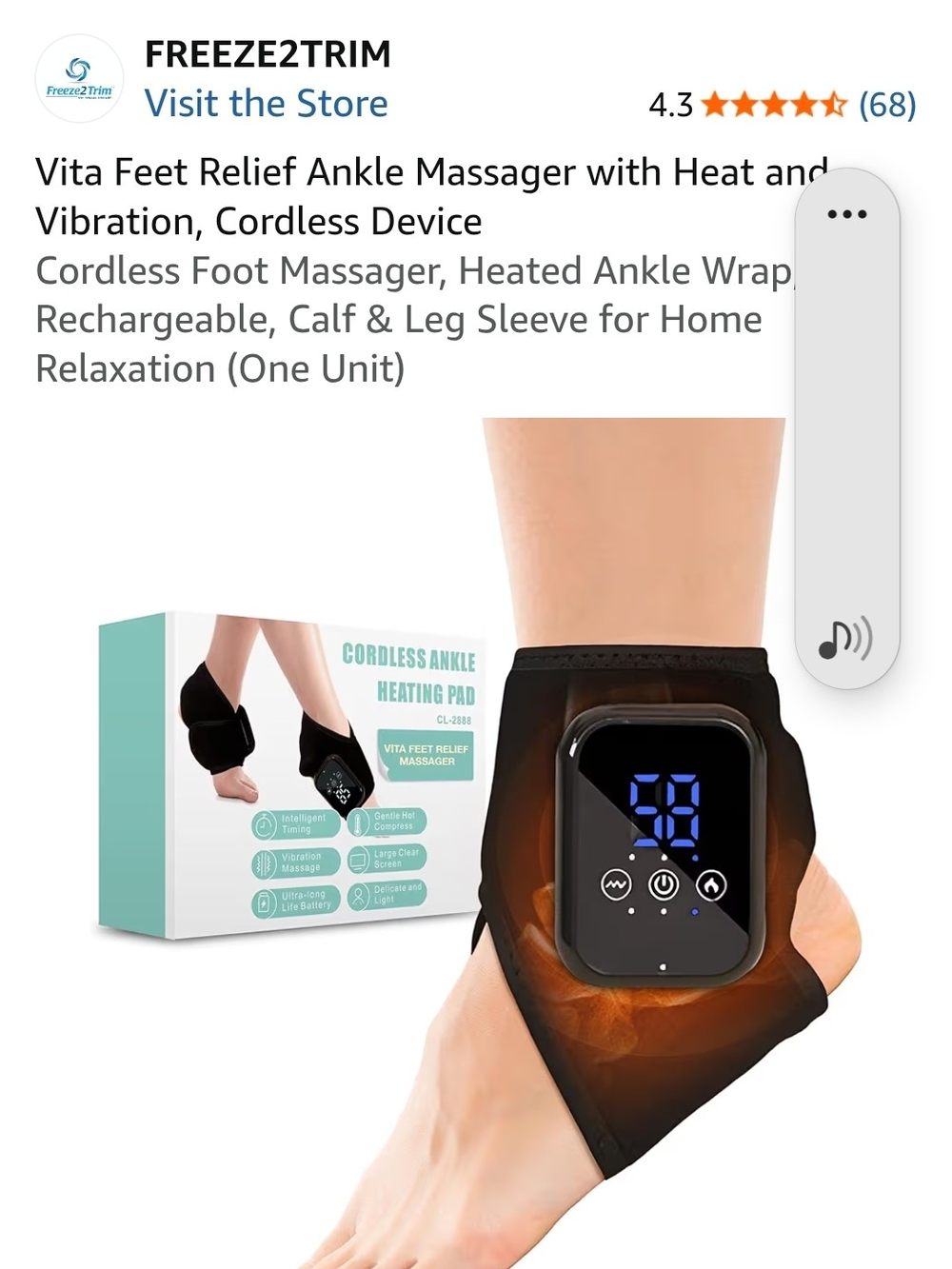 Black Cordless Heated Ankle Massager with Vibration FACTORY SEALED
